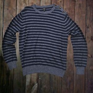 J. Crew Men's Navy and Gray Striped Crewneck Sweater